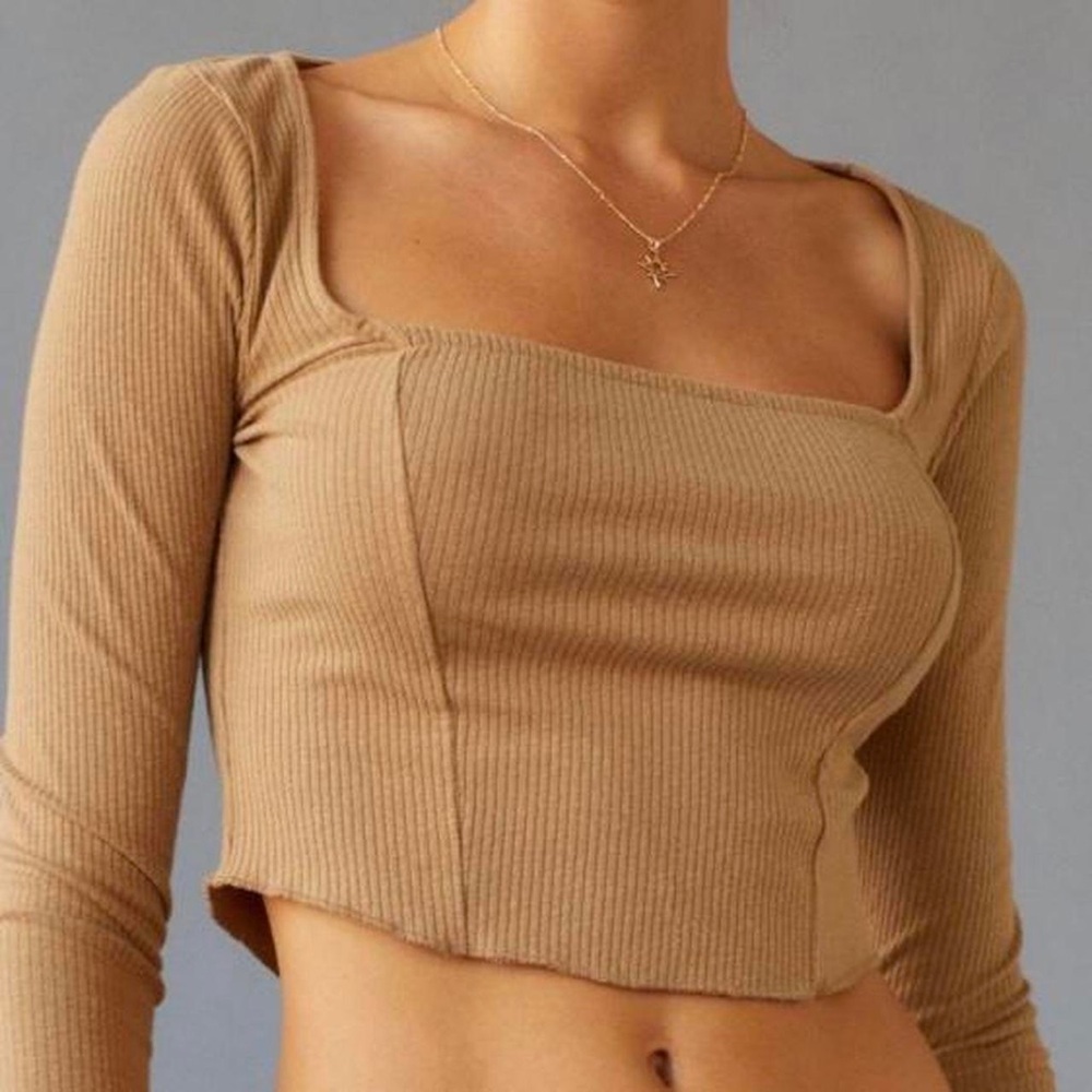 Urban Outfitters Women's Tan and Brown Long sleeve Crop-top